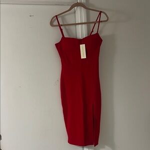 Chic Red Midi Dress with Spaghetti Straps